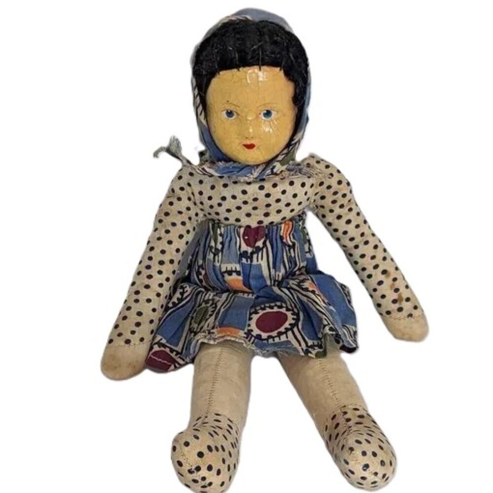 Antique Composition Doll Cloth Painted Folk Art Polish 1920’s 1930’s Vintage